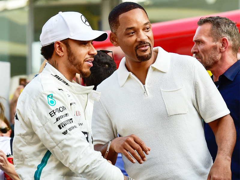 Will Smith (right) with Lewis Hamilton