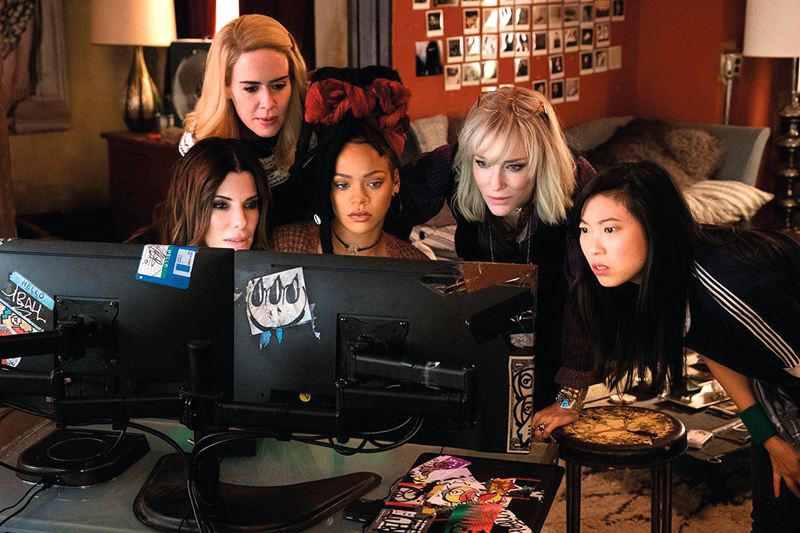 tab Sandra Bullock, Cate Blanchett, Sarah Paulson, Rihanna, and Awkwafina in Ocean's Eight (2018).
