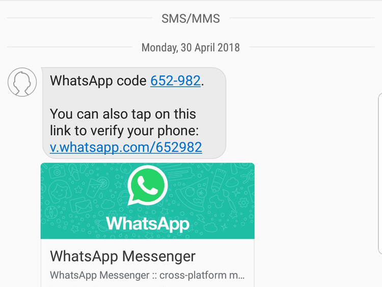 V whatsapp code sms