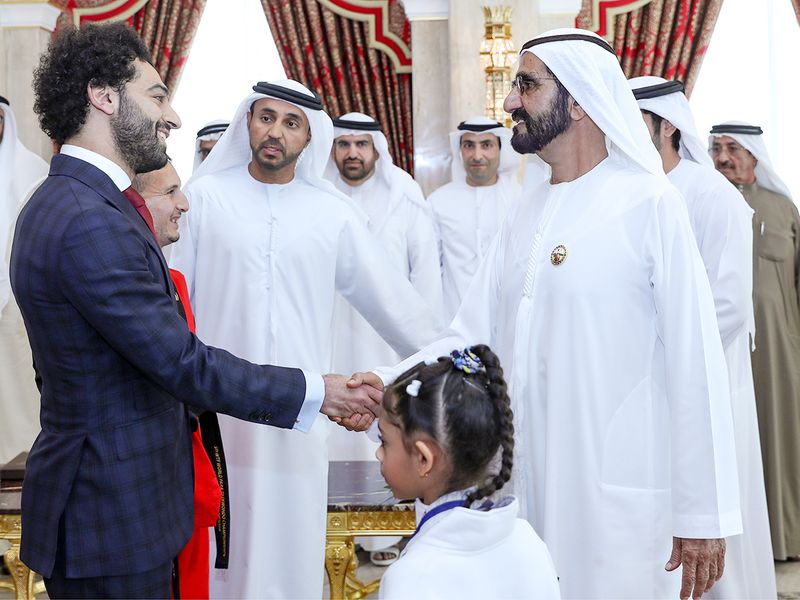 Shaikh Mohammad receives Egyptian footballer Mohammad Salah