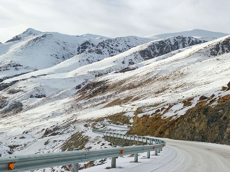 Snow covered Karakoram Highway