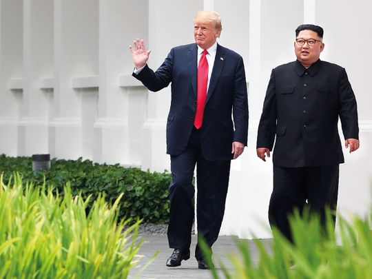 Kim Jong-un (right) and Donald Trump
