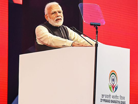 India's Prime Minister Narendra Modi addresses