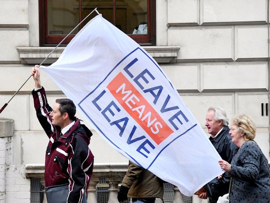 Pro-Brexit supporters arrive to a pro-Brexit meeting