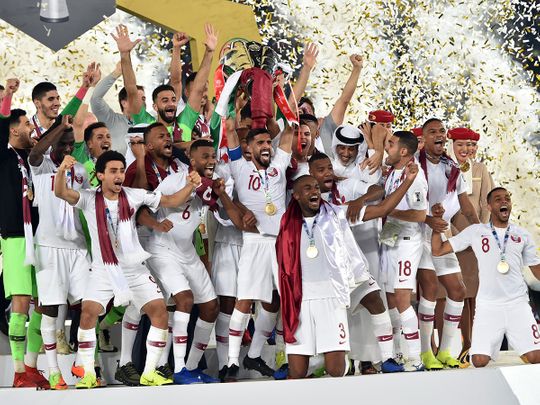 The Qatar team celebrate with their maiden AFC Asian Cup