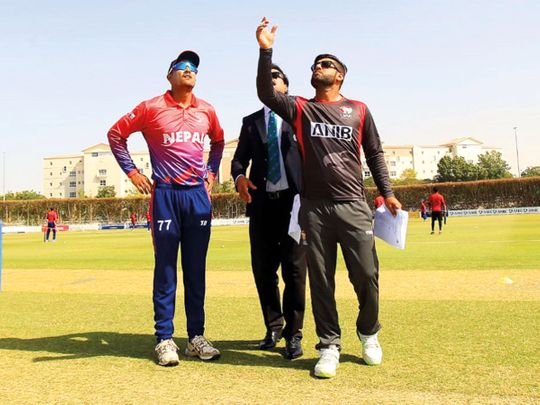 The UAE and Nepal captains during the toss