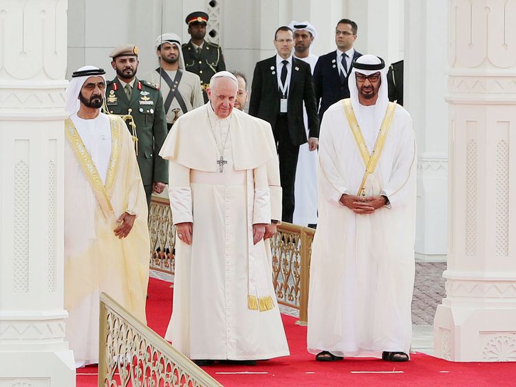 Pope Francis is welcomed by Shaikh Mohammad