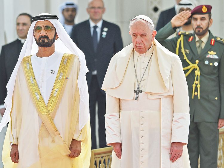 Pope Francis with Shaikh Mohammad Bin Rashid at the Presidential Palace