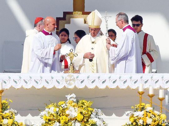 Pope Francis prepares to celebrate the mass