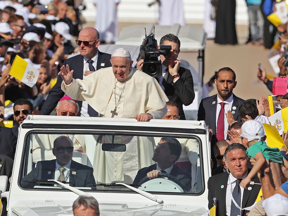 Pope Francis waves to the crowd