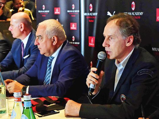 Franco Baresi (right) with senior officials from the AC Milan Academy Dubai
