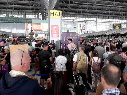 Stranded passengers at the Suvarnabhumi International Airport in Bangkok