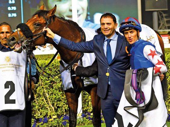 Owner Nabil Mourad and jockey Christophe Soumillon with African Ride