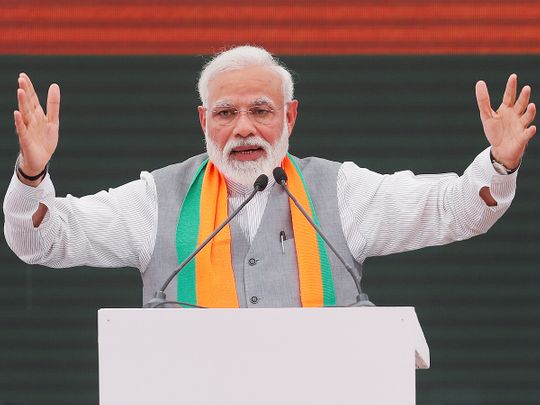 Indian Prime Minister Narendra Modi gestures