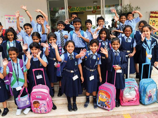 Students of JSS Private School in Dubai yesterday. Indian schools start a new academic year in April while most other schools start a new cycle in September.