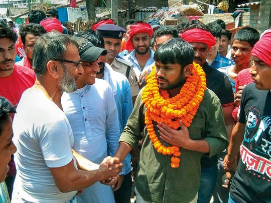 CPI candidate Kanhaiya Kumar interacts with potential voters