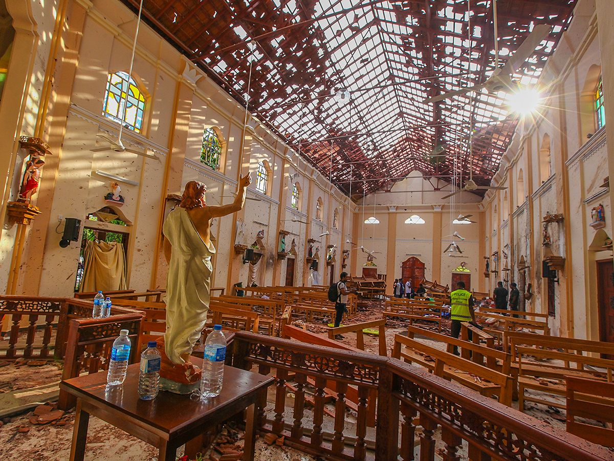 A view of St. Sebastian's Church damaged in blast in Negombo