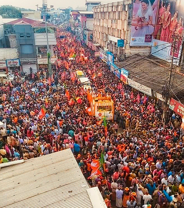BJP supporters during the election roadshow of party National President Amit Shah