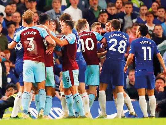 Chelsea and Burnley players clash