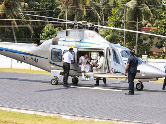 Lulu boss Yousuf Ali lands in a private helicopter to cast his vote