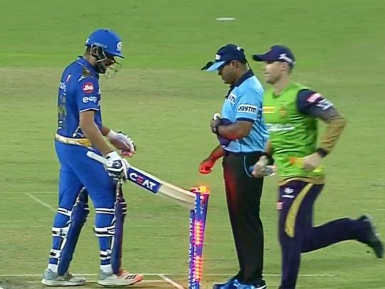 Rohit Sharma fined for hitting stumps after IPL dismissal