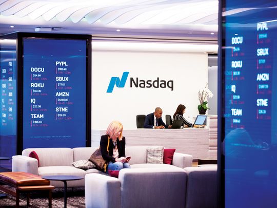 Stock market information is displayed at Nasdaq’s MarketSite