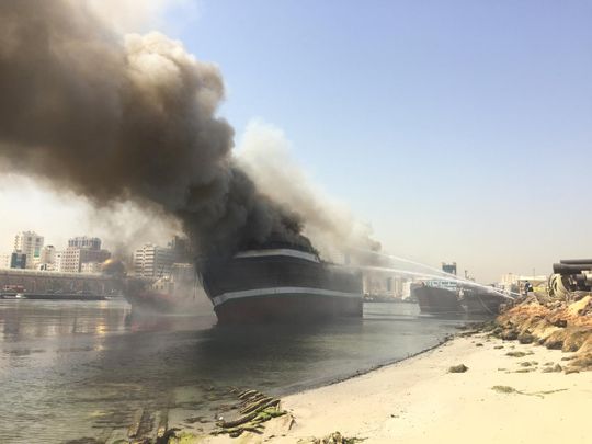 13 people rescued from burning cargo ship in Sharjah