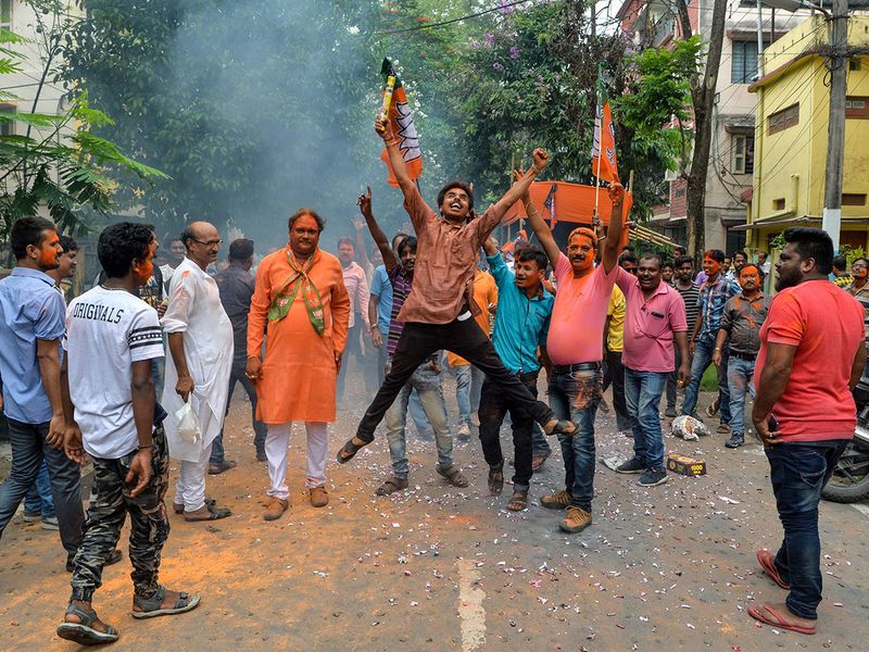 BJP supporters celebrate their victory