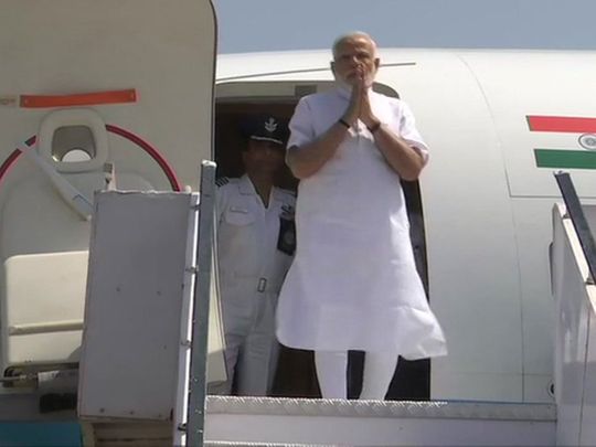 Prime Minister Narendra Modi arrives in Varanasi.