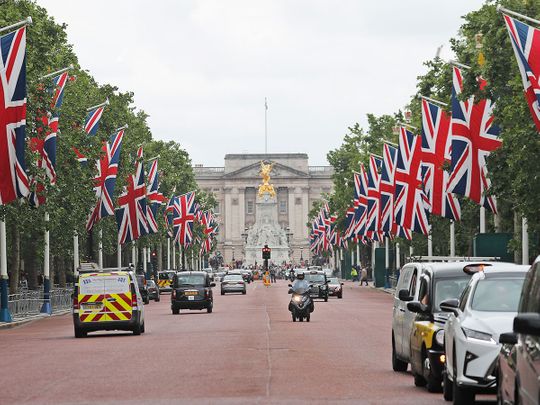 United Kingdom flags fly at Pall Mall 
