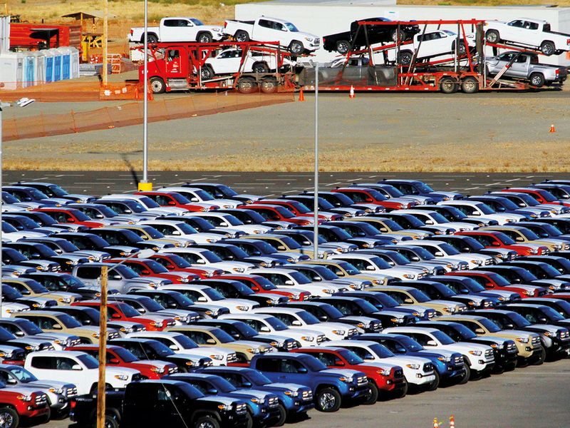 Vehicles at a stockyard of the Toyota plant in Tijuana, Mexico