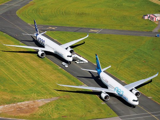 An Airbus A350-1000 and an Airbus A330 NEO