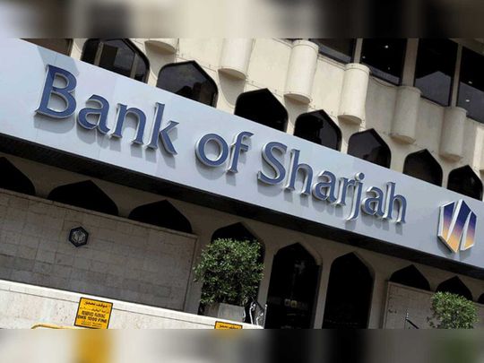 Facade of a Bank of Sharjah branch.