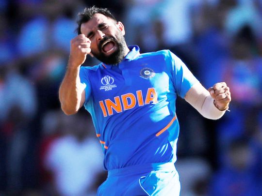 India's Mohammad Shami celebrates his hat-trick