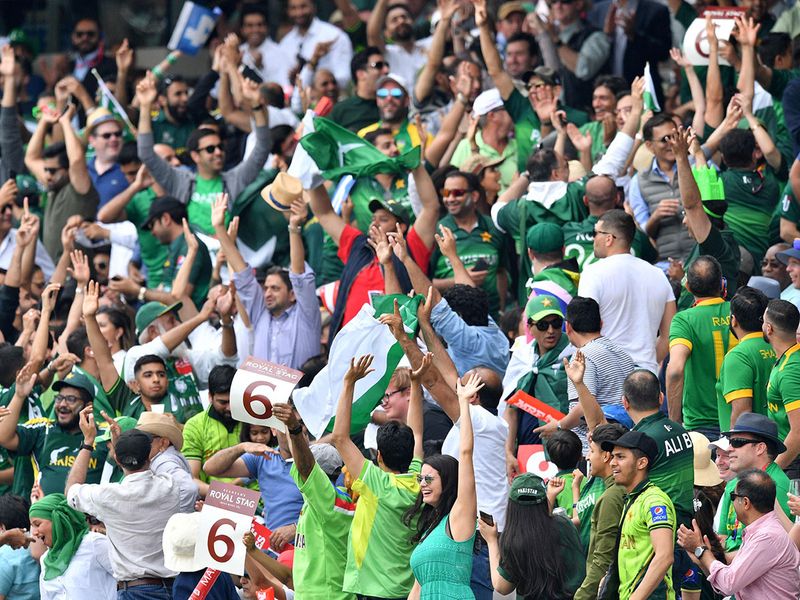 Spectators cheer after Pakistan's Haris Sohail hit a six 