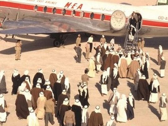 Old photo of passengers at Dubai airport