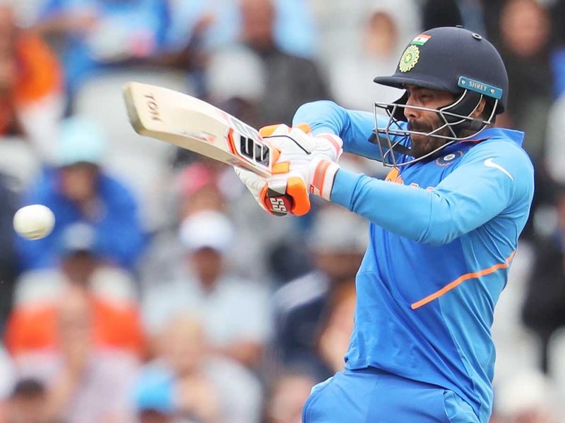 India's Ravindra Jadeja plays a shot