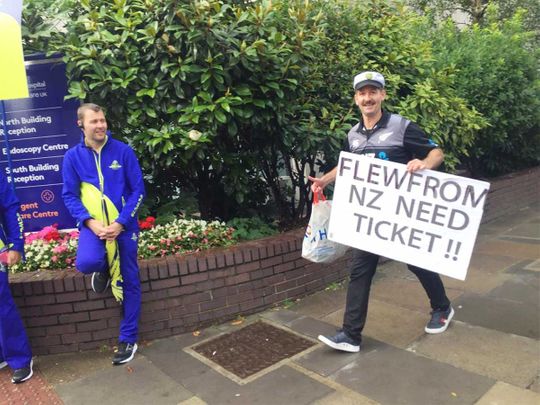 A desperate New Zealand fan trying for a ticket outside the Lord’s stadium