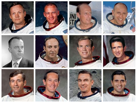 This combination of photos made available by NASA shows the 12 men who have walked on the moon. 