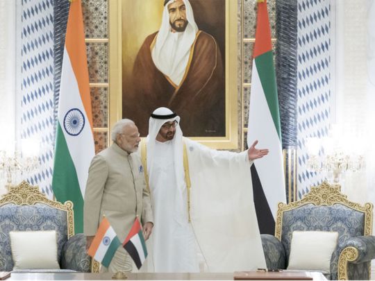 Shaikh Mohammad Bin Zayed Al Nahyan with Narendra Modi