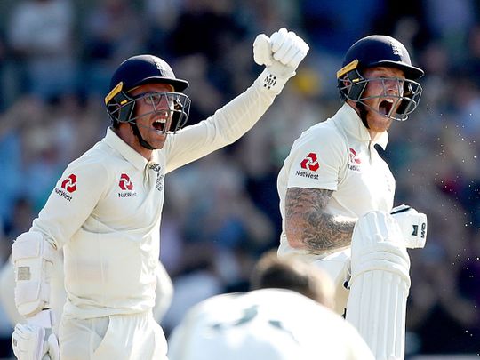 England's Jack Leach and Ben Stokes