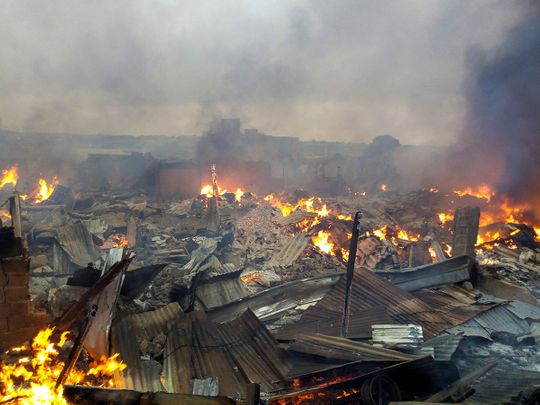 Bouake, central Ivory Coast, market fire