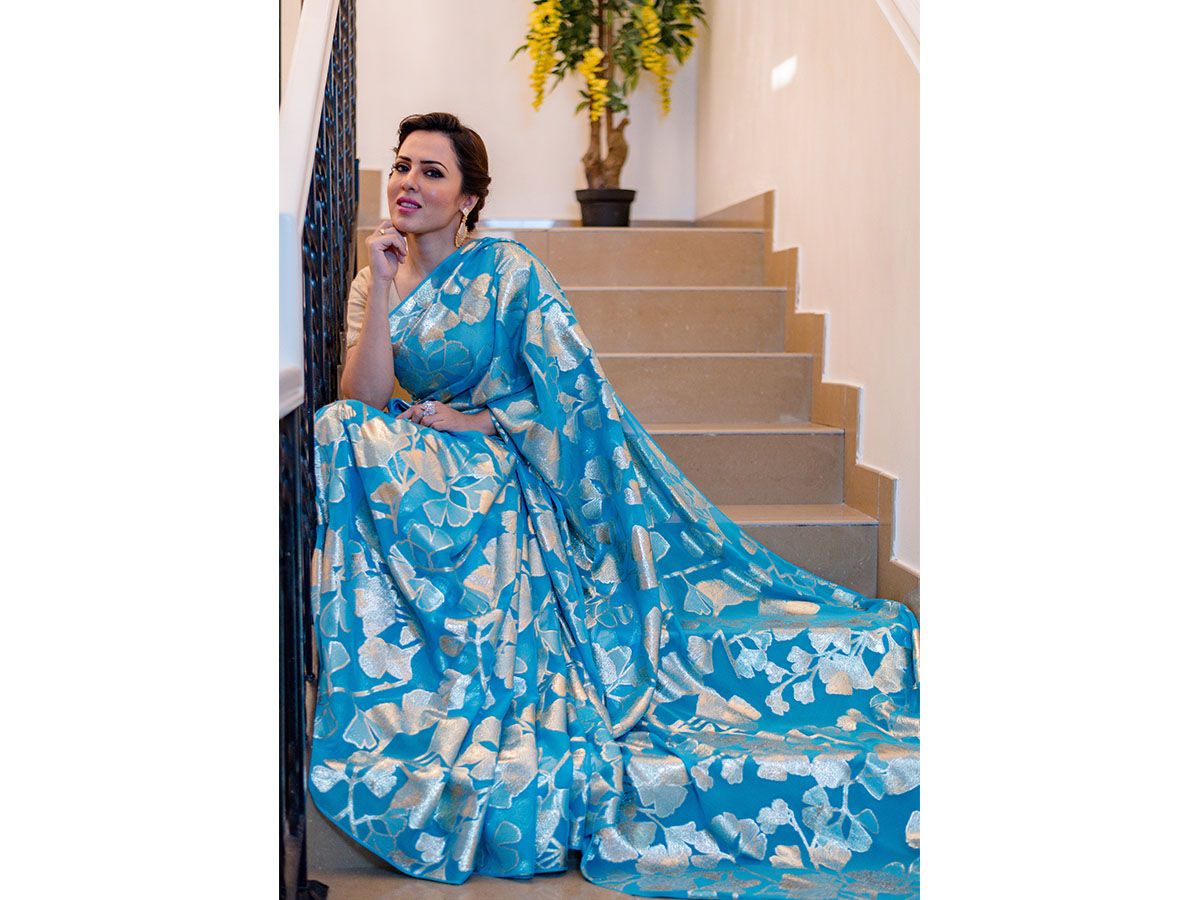 Sohum Sutras: Emerald Green French Chiffon saree with Swarovski