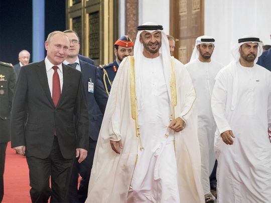 Sheikh Mohamed bin Zayed Russian President Vladimir Putin October 15, 2019