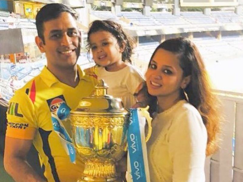 MS Dhoni with wife Sakshi and daughter Ziva