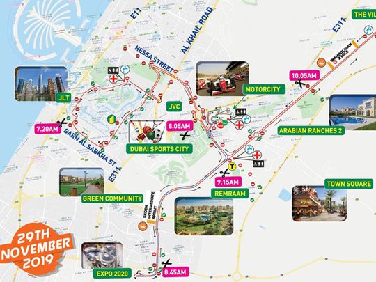 Route map for Spinneys Cycling Challenge