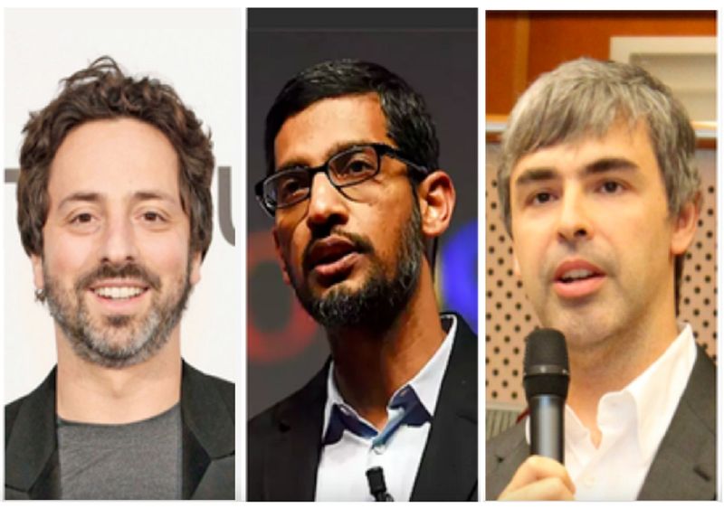 Sergey Brin, Sundar Pichai and Larry Page (left to right)