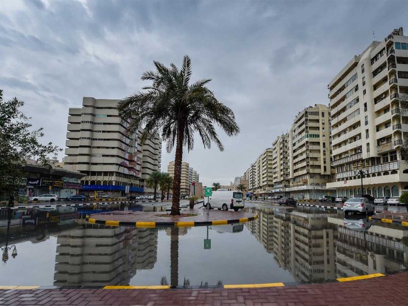 water-logged street in sharjah.