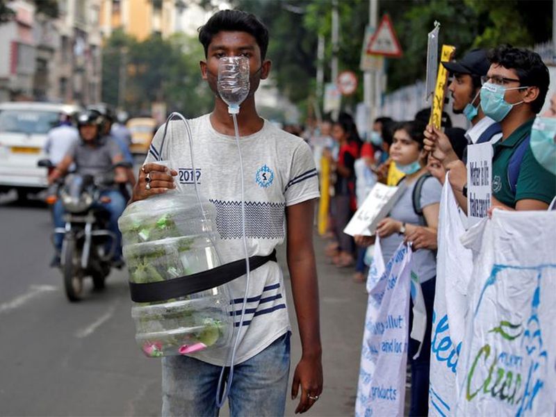 An activist takes part in a Global Climate Strike rally in Kolkata, India, September 20, 2019. 