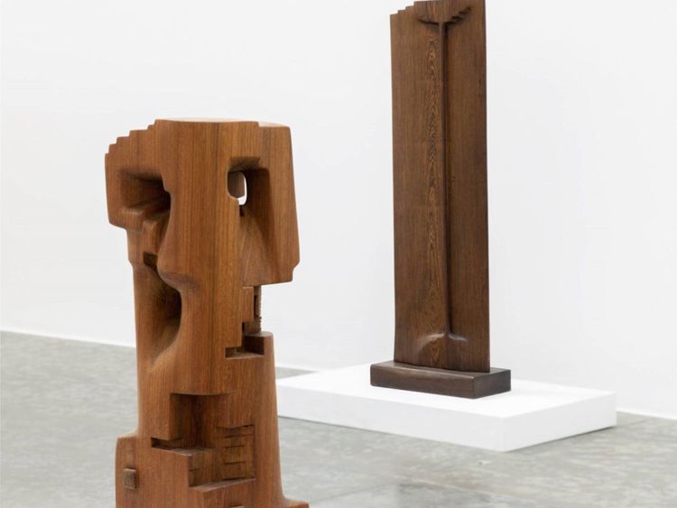 WKR 191219 Choukini’s works In Roi 1995 in Wangue wood. In the foreground - Tour, 2019 Iroko wood.-1576927043251